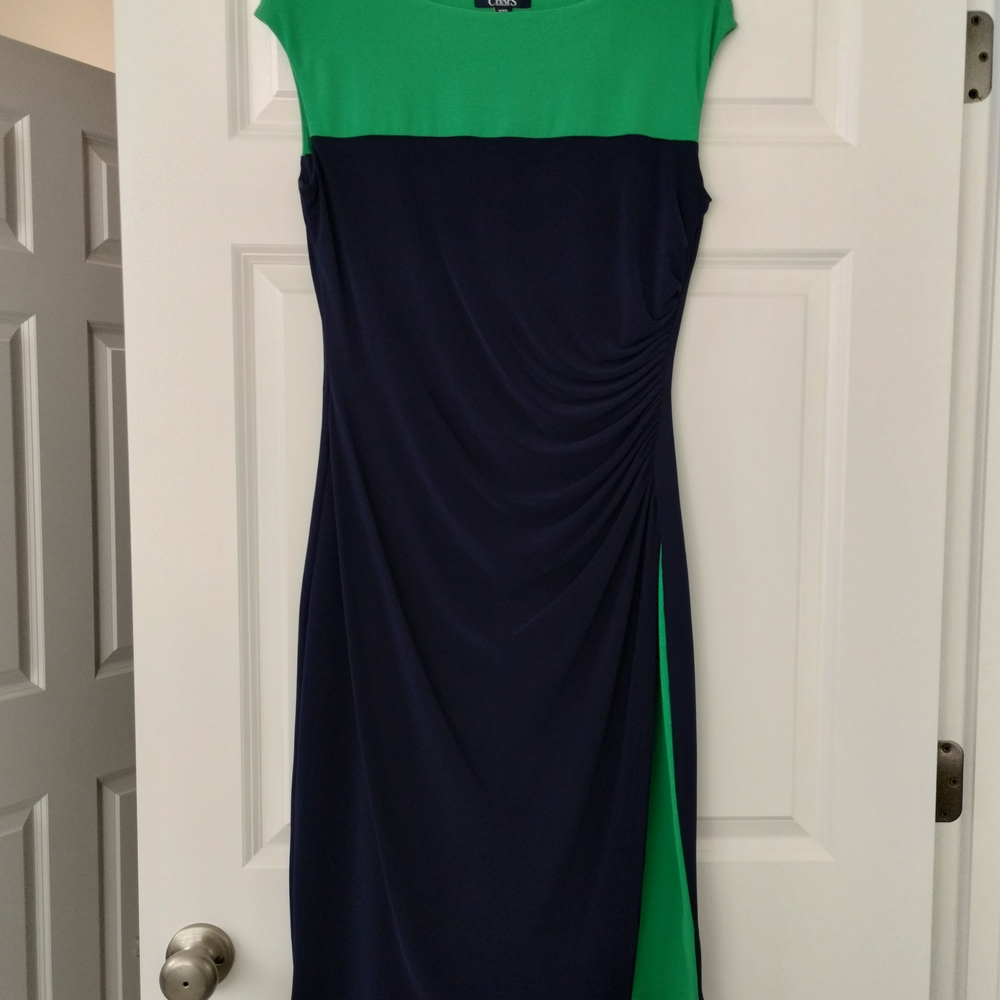 Chaps Green and Navy Midi Dress